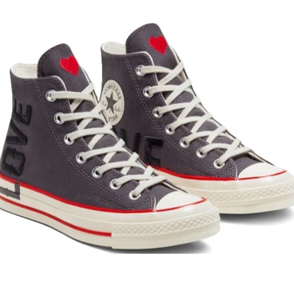 Converse Charcoal High-Tops with Red Heart Accent - Picture 1 of 8